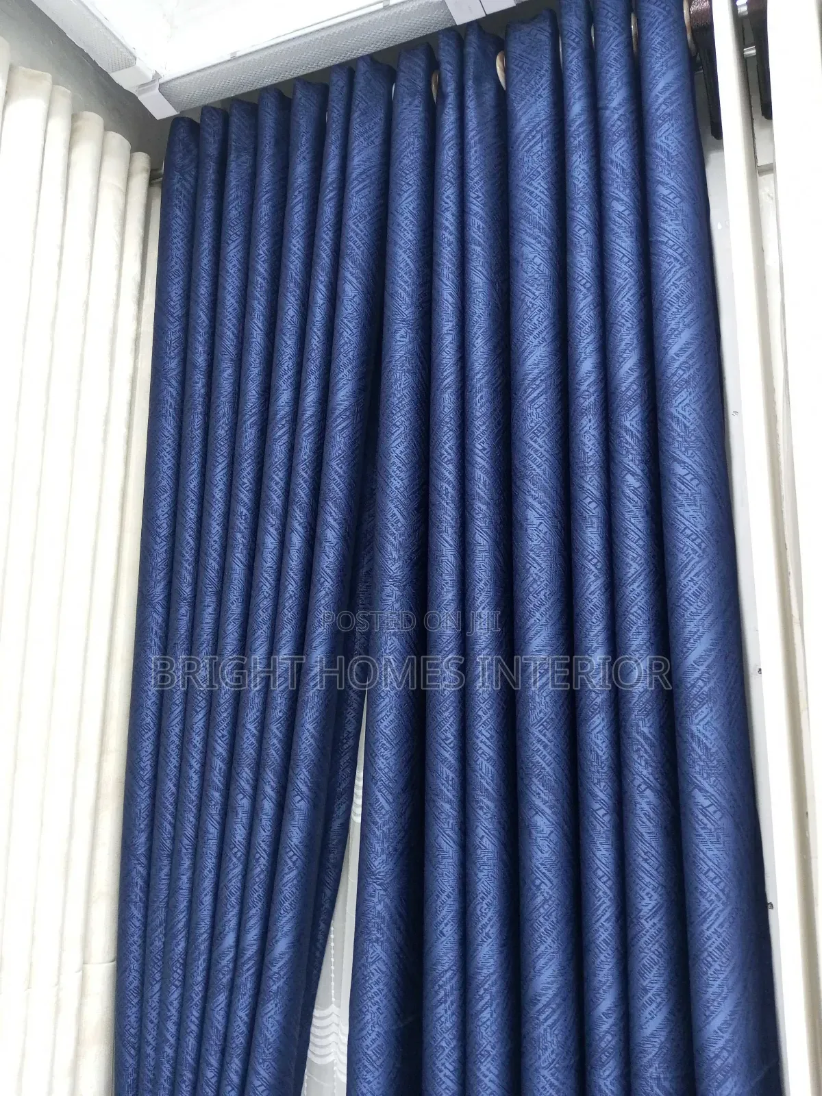 Plain Blue Curtain With Customized Height