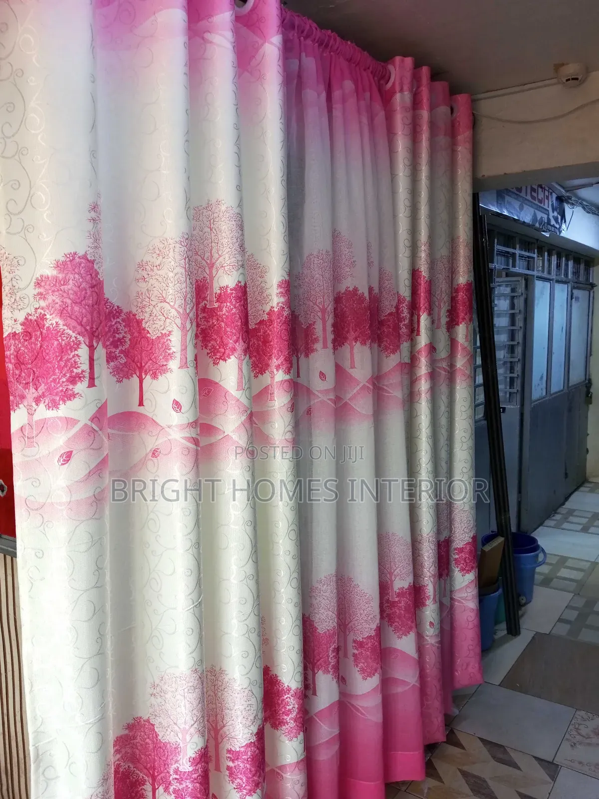 Red Patched Beautiful Flowered Curtain