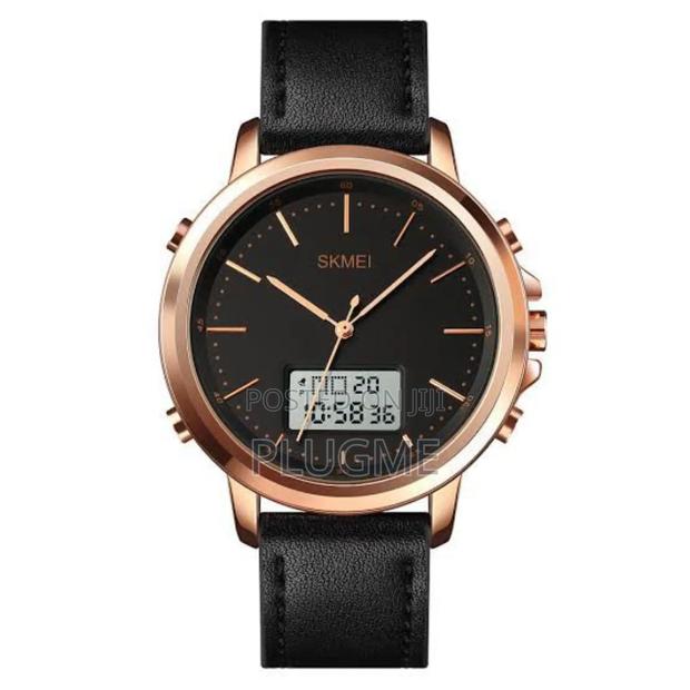 Skmei Leather Analog/Digital Wrist Watch