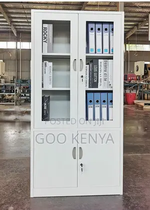 Office Cabinet; 4-Door Steel Office Storage Cabinet With Glass Doors
