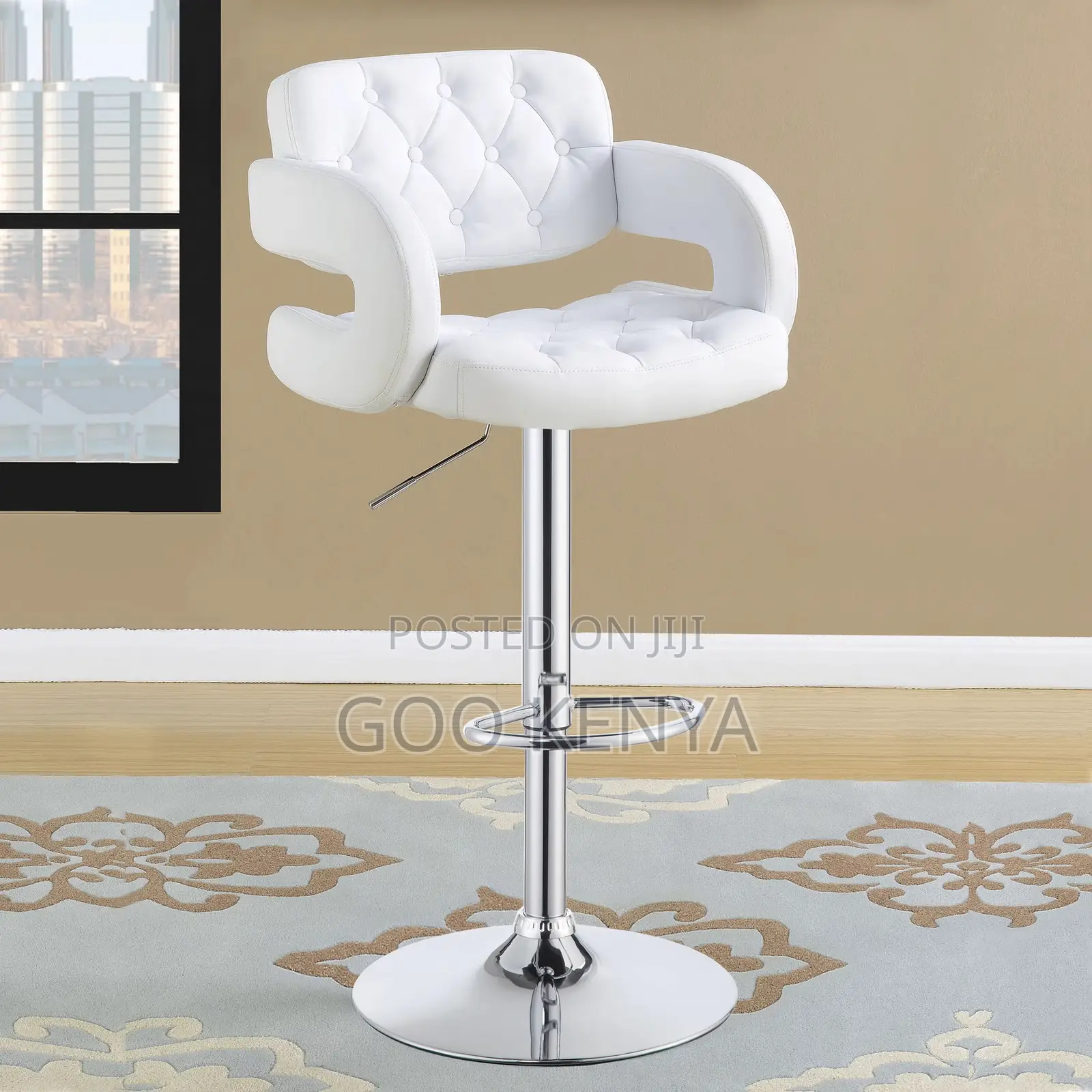 Bar Stool; Modern Swivel Bar Stool With Metallic Base and Leather Seat