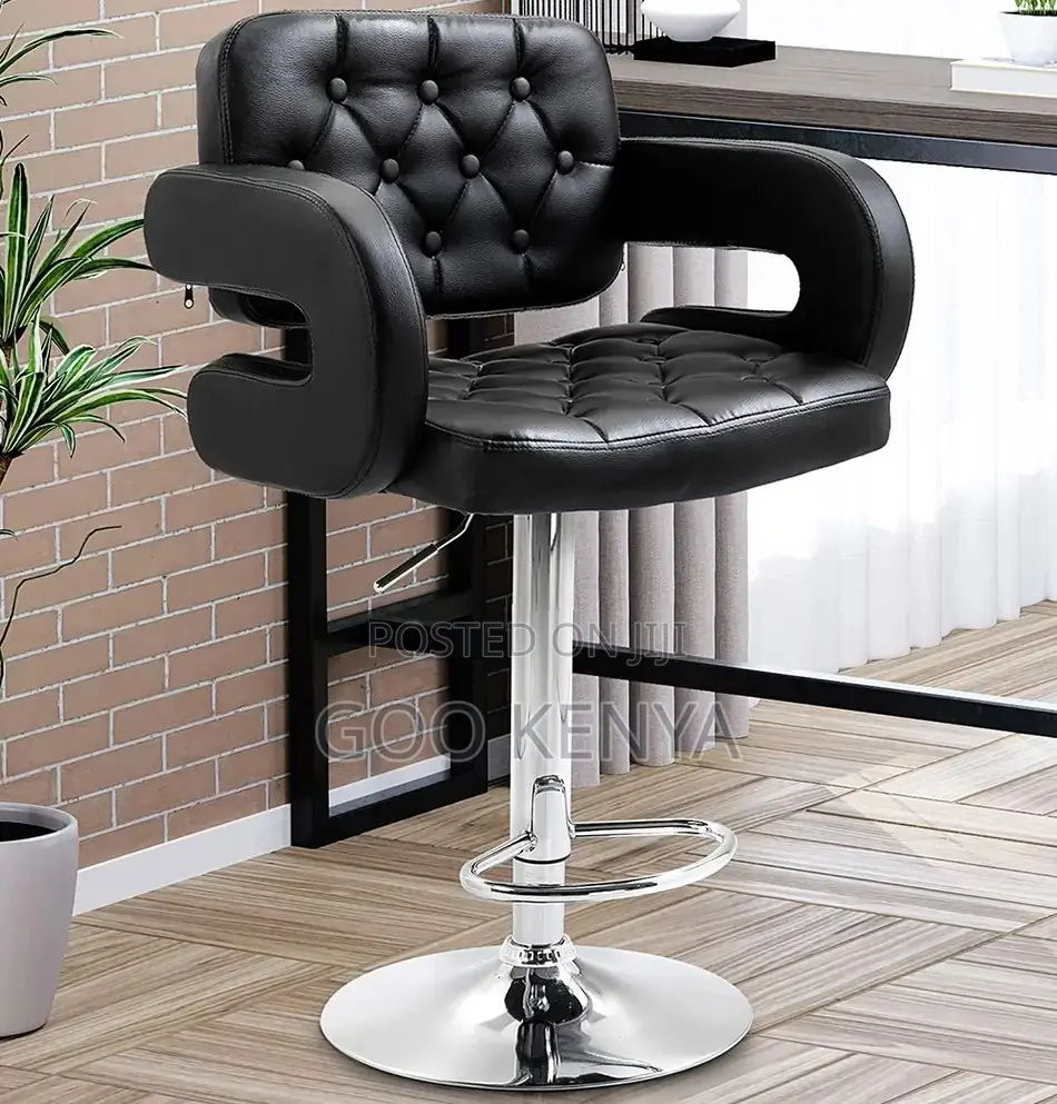 Bar Stool; Modern Swivel Bar Stool With Metallic Base and Leather Seat