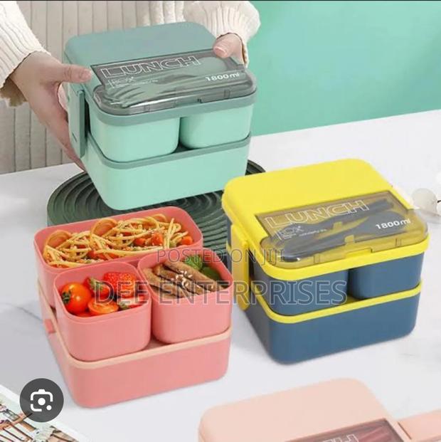 1800ml 2 Layer Compartment Lunch Box With Fork and Spoon - main view