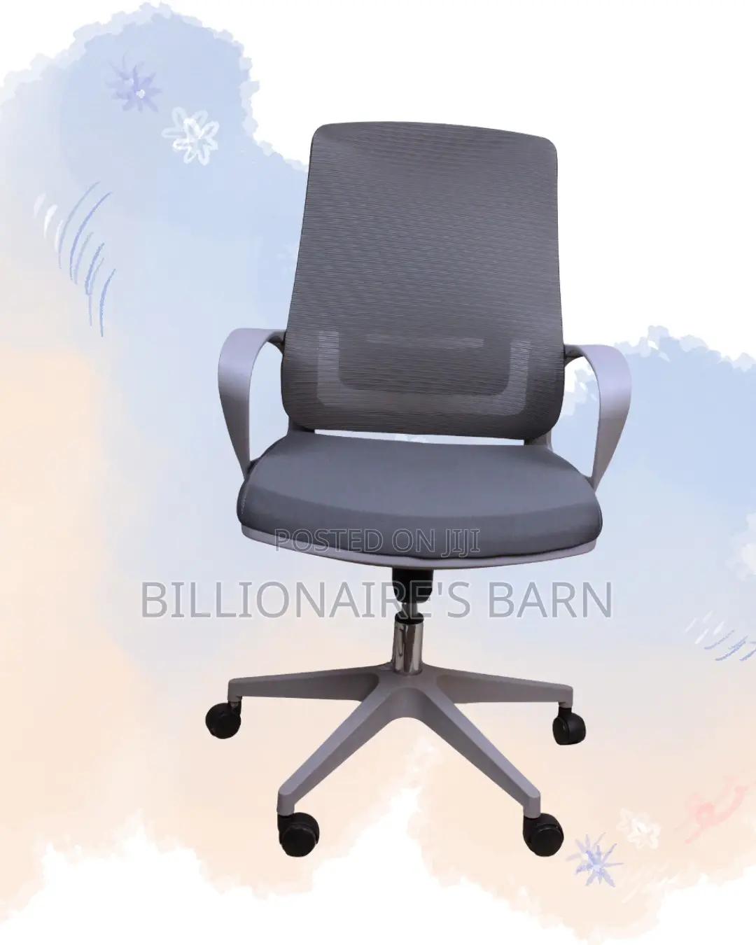 Grey Ergonomic Mesh Office Chair | Stylish Padded Armrests