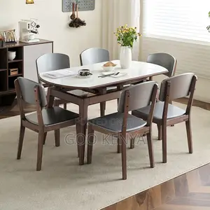 Home Dining Set; 6-Seater Wooden Adjustable Table With 6 Chairs