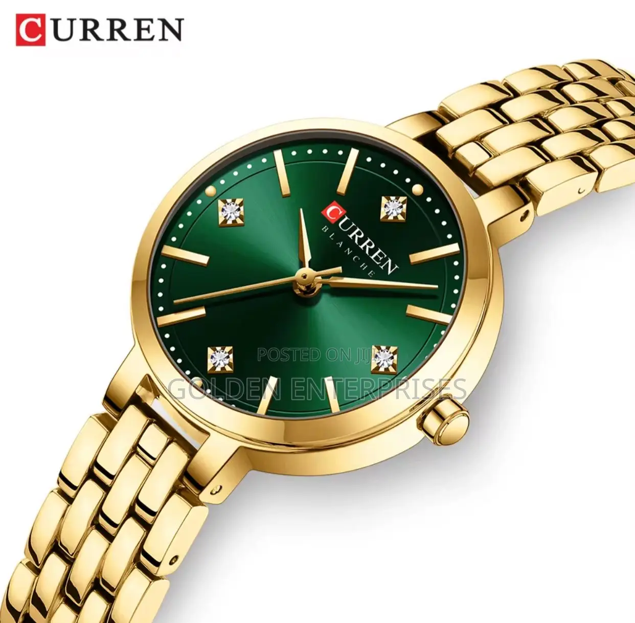 Ladies Cute Water Resistant Gold-Green Curren Watch