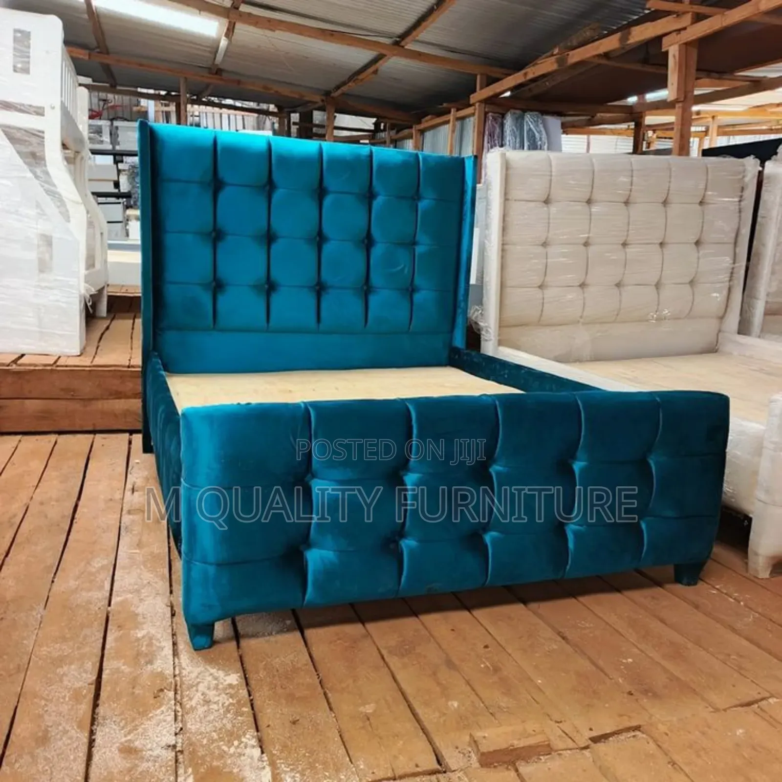 Blue Nicely Fitted Buttoned Beds