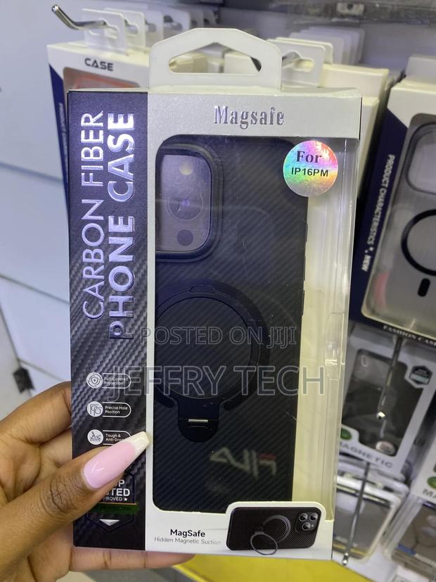 Adirmi iPhone 16 Pro Max Carbon Fiber Case With Ring Magsafe Stand - main view