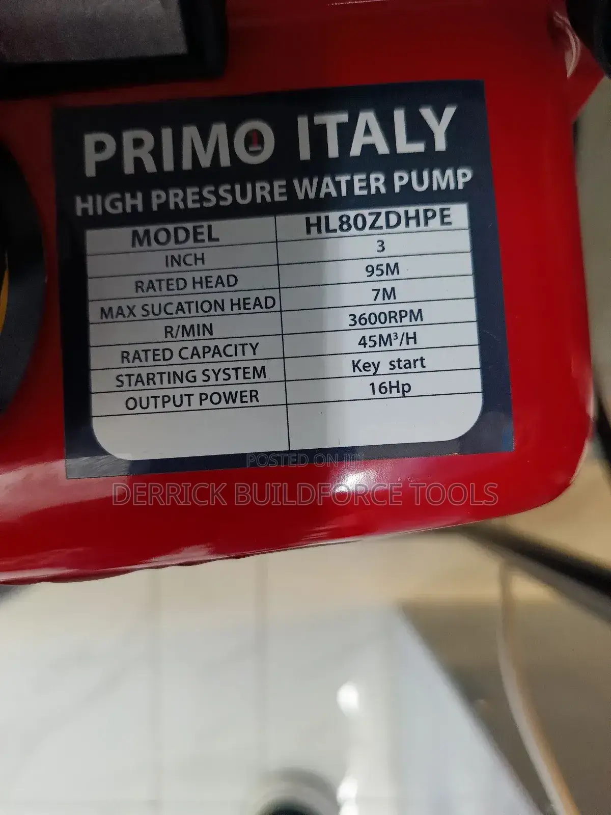 Primo Italy Keystart High Pressure Diesel Water Pump