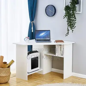 Home Office Desk; White Wooden Home Office Laptop Desk With Shelves
