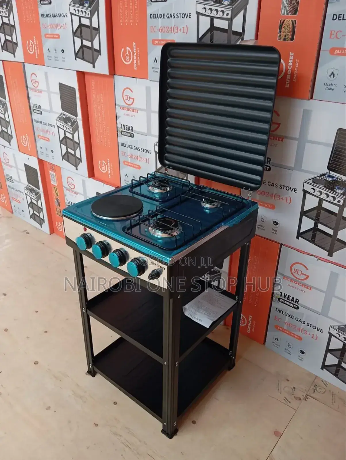 Eurochef 3 Gas Burner 1 Electric Plate Auto Standing Cooker With Shelf