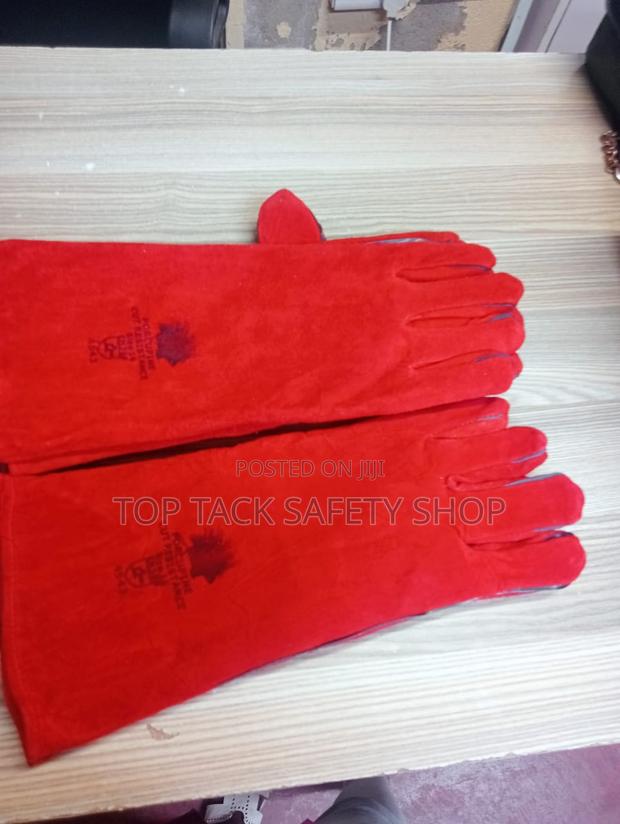 Red Leather Welding Gloves - thumbnail 3