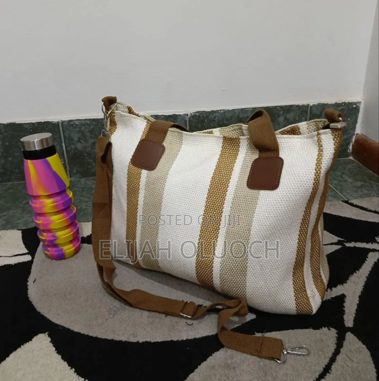 Colorful Vintage Striped Canvas Tote Bag