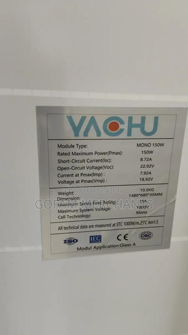 150w Monocrystalline Solar Panel (Yachu Brand) - thumbnail 2