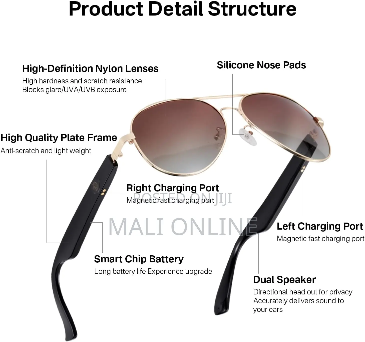 Smart Bluetooth Sunglasses With Hd Nylon Lens Built-in Mic & Speakers