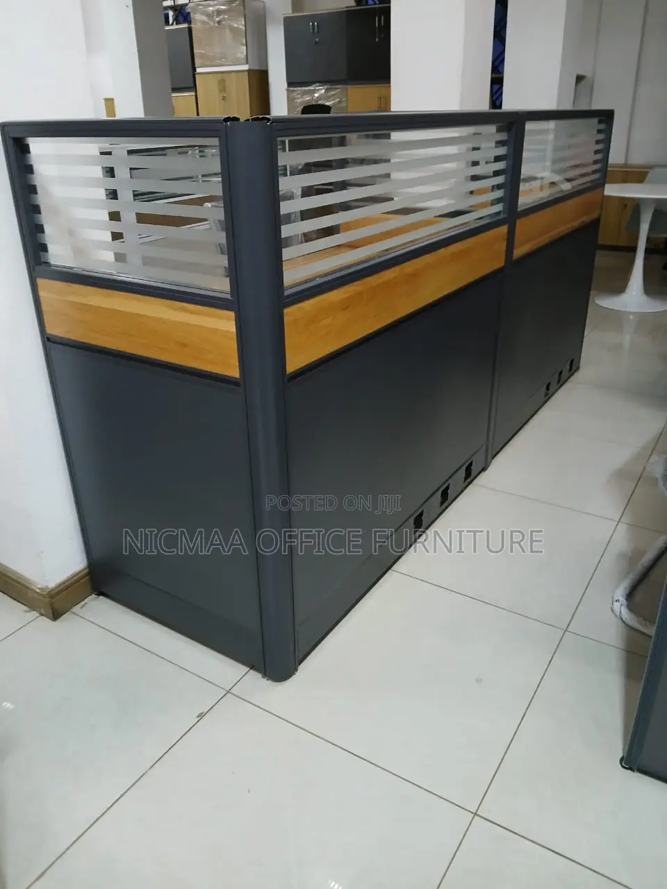 Frosted Glass Wood Accent Partition 2-Person Workstation