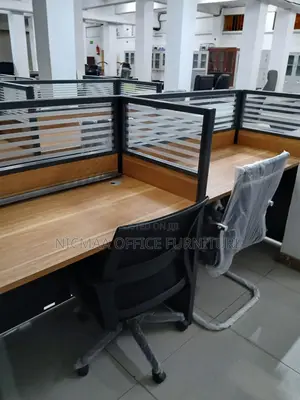 Frosted Glass Wood Accent Partition 2-Person Workstation