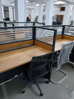 Frosted Glass Wood Accent Partition 2-Person Workstation
