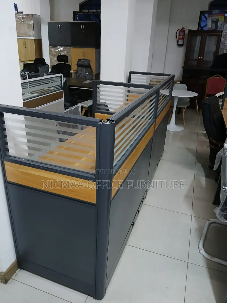 Frosted Glass Wood Accent Partition 2-Person Workstation