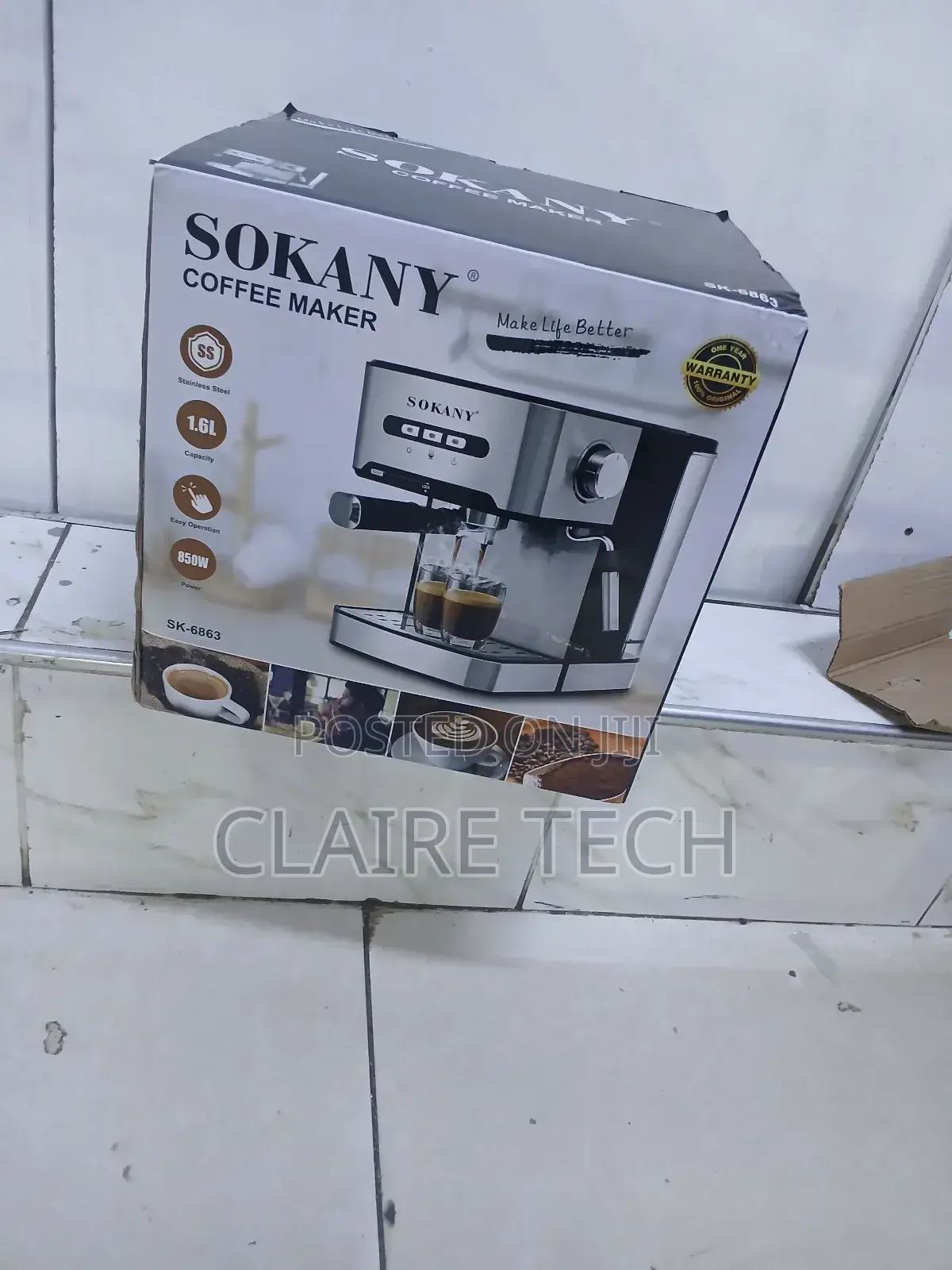 Sokany Quality Espresso Coffee Machine, Stainless Steel -1.6l