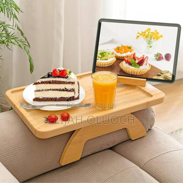 Foldable Wooden Sofa Armrest Tray Clip on Table for Couch - thumbnail 2