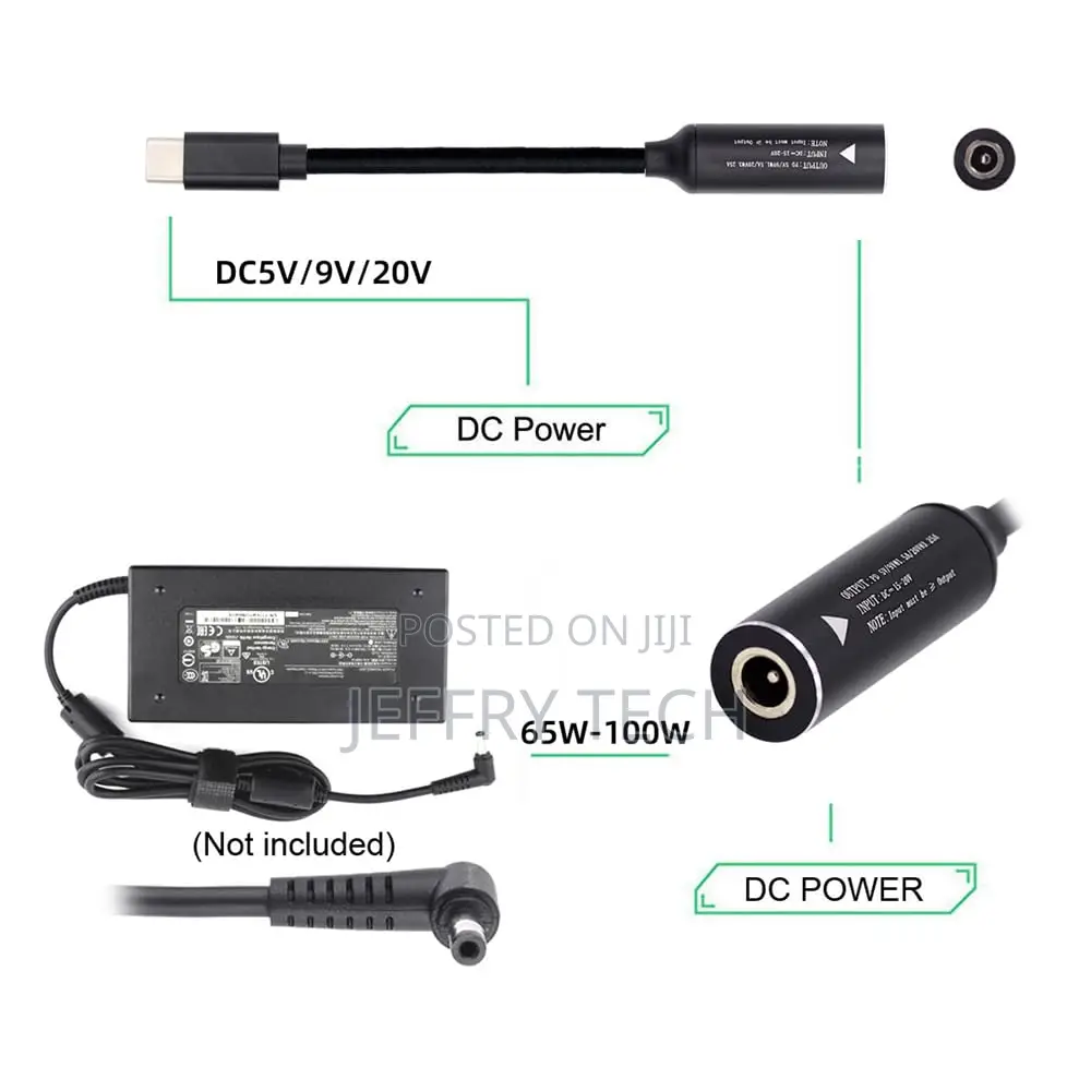 Dc 4.5x3mm Socket Input to Usb-C Charging Cable Laptop Phone Pd9v 5v 2
