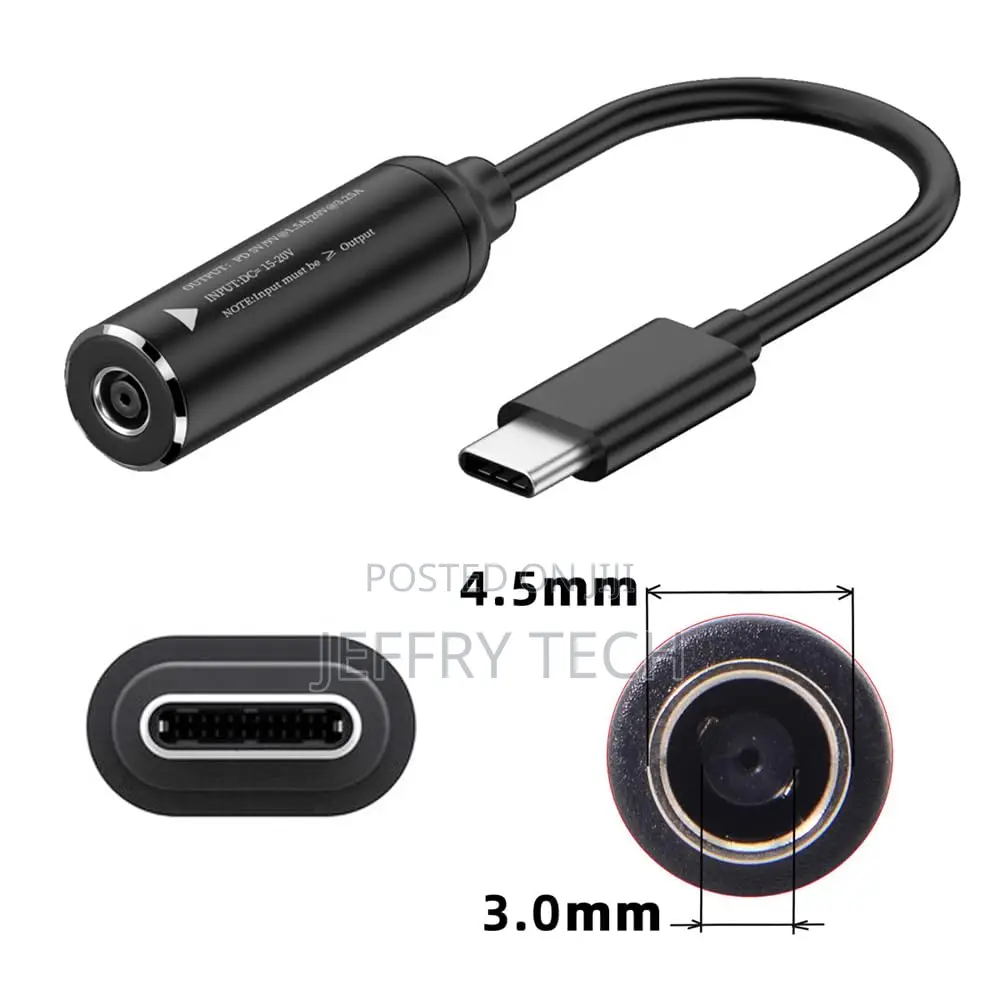 Dc 4.5x3mm Socket Input to Usb-C Charging Cable Laptop Phone Pd9v 5v 2