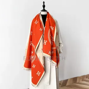 Hermes Double-Sided Scarf for Women Warmer Winter Cashmere Shawls