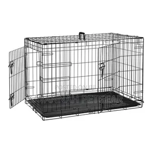 Double Door Folding Dog Cage Kennel With Tray - S, M, L Sizes