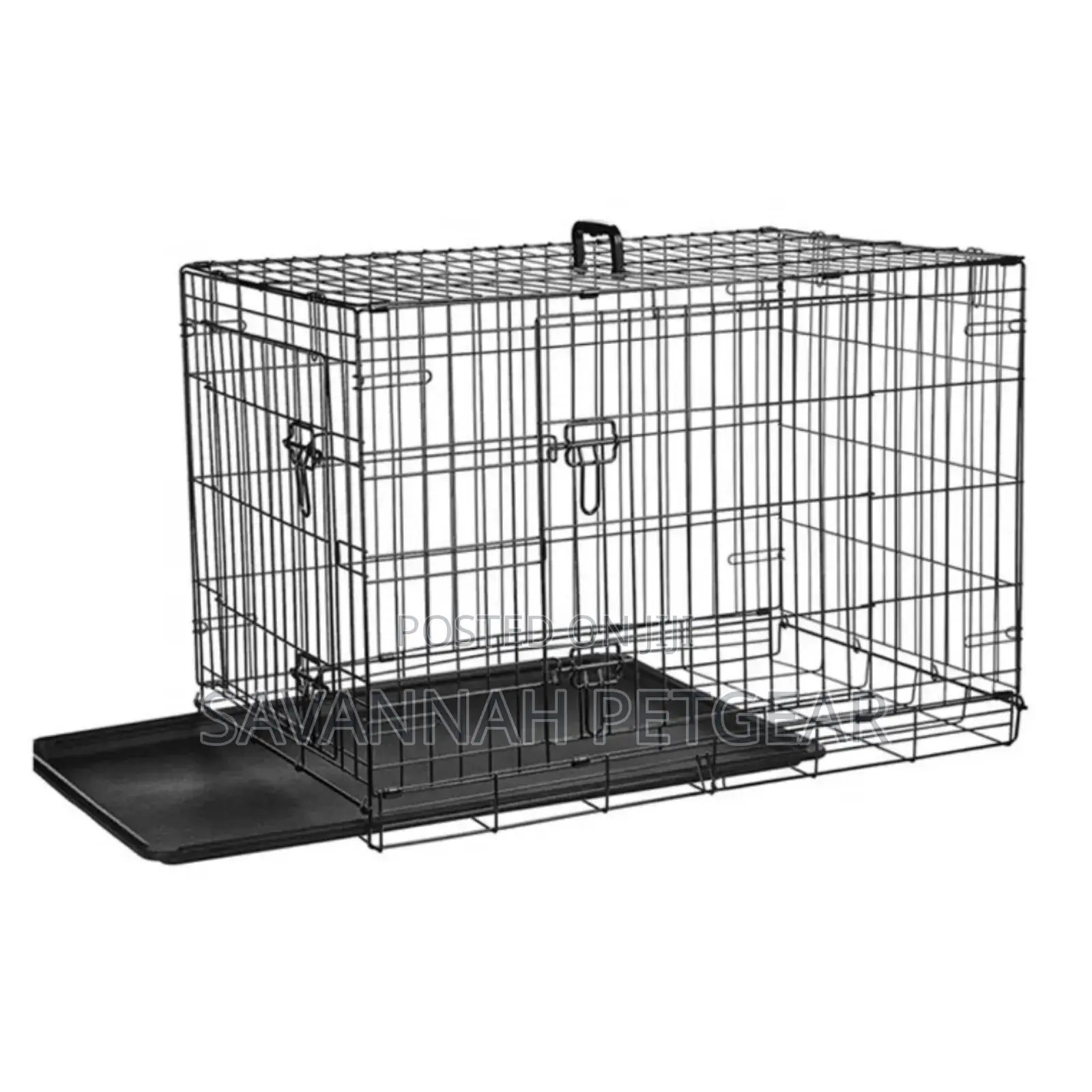 Double Door Folding Dog Cage Kennel With Tray - S, M, L Sizes