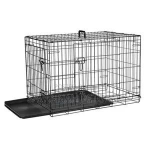 Double Door Folding Dog Cage Kennel With Tray - S, M, L Sizes