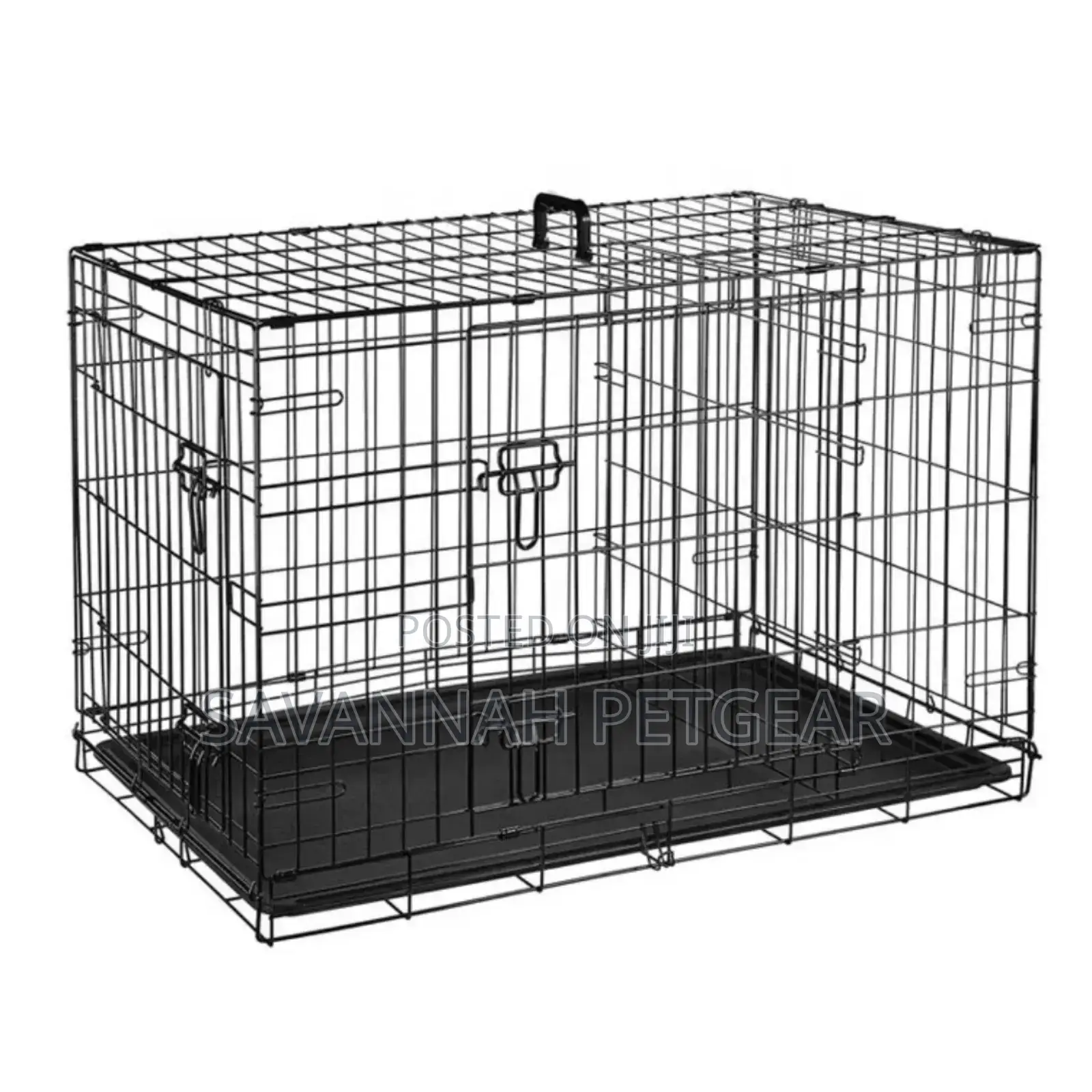 Double Door Folding Dog Cage Kennel With Tray - S, M, L Sizes