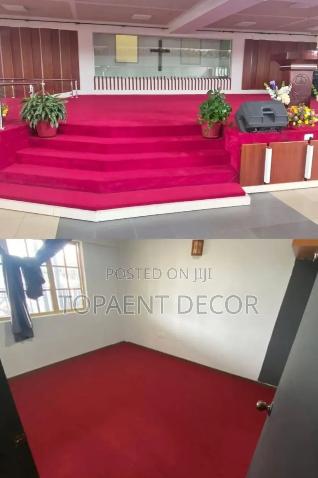 Red Altar Area and Maroon Living Room Wall to Wall Carpets