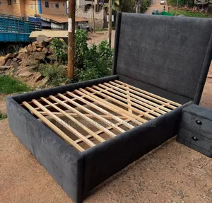 5x6 Grey Upholstered Bed Frame With Wooden Slat Base