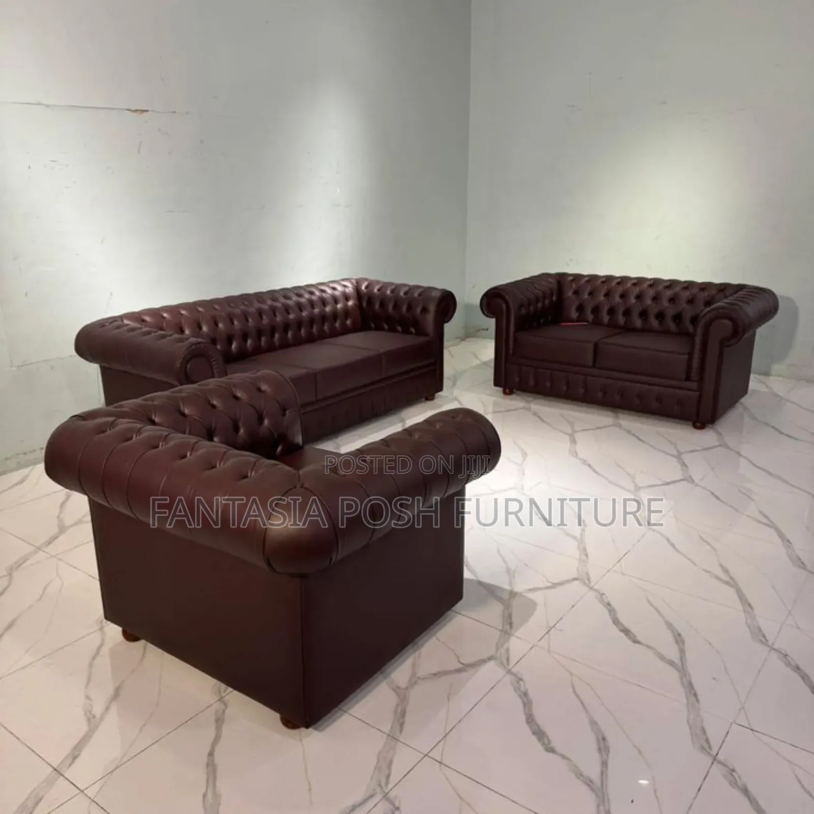 Brown 6-Seater Chester Sofa Suite - Free Delivery
