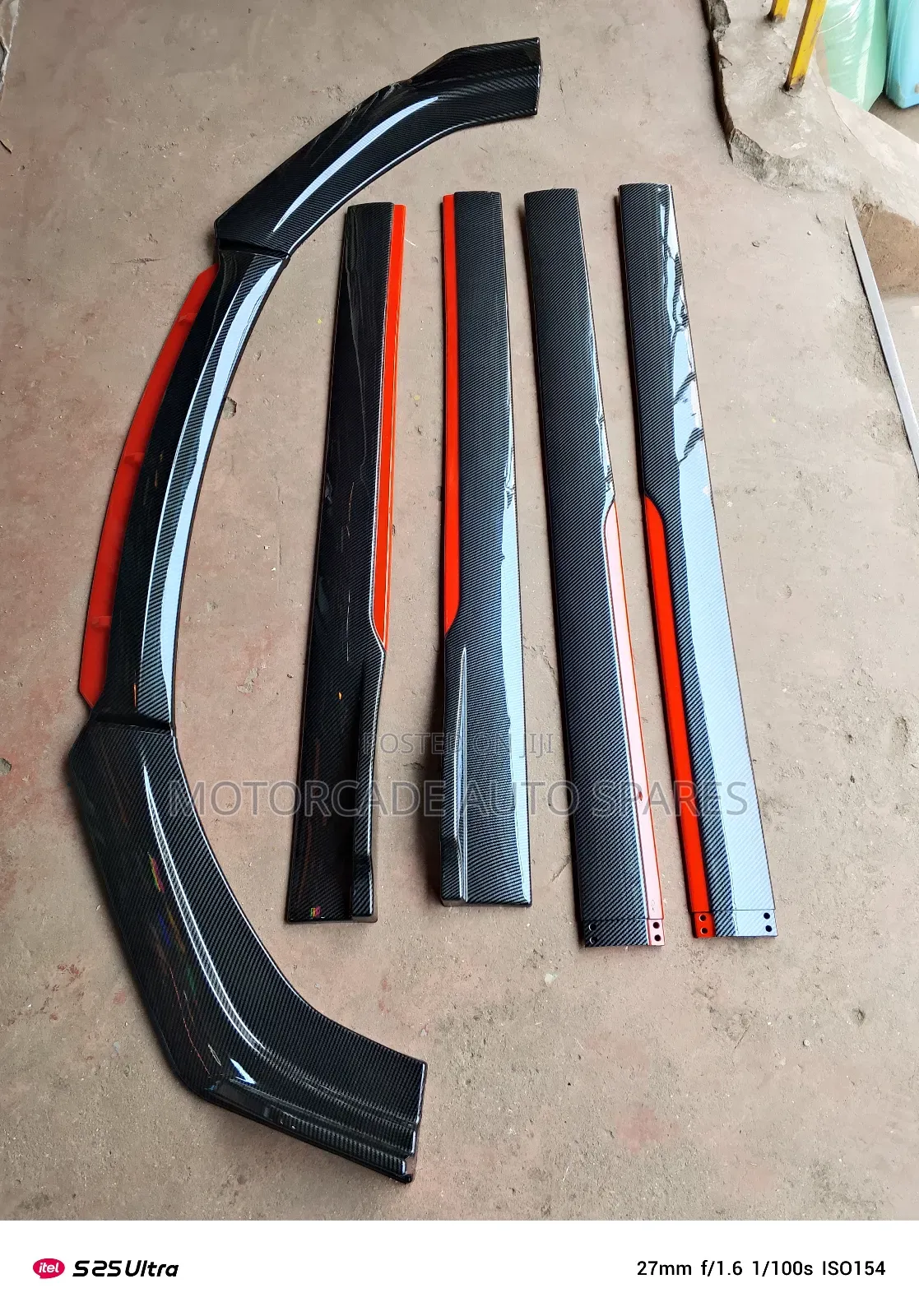 Universal Carbon Fiber Set Of Bumper Lip Skirting And Side Skirts