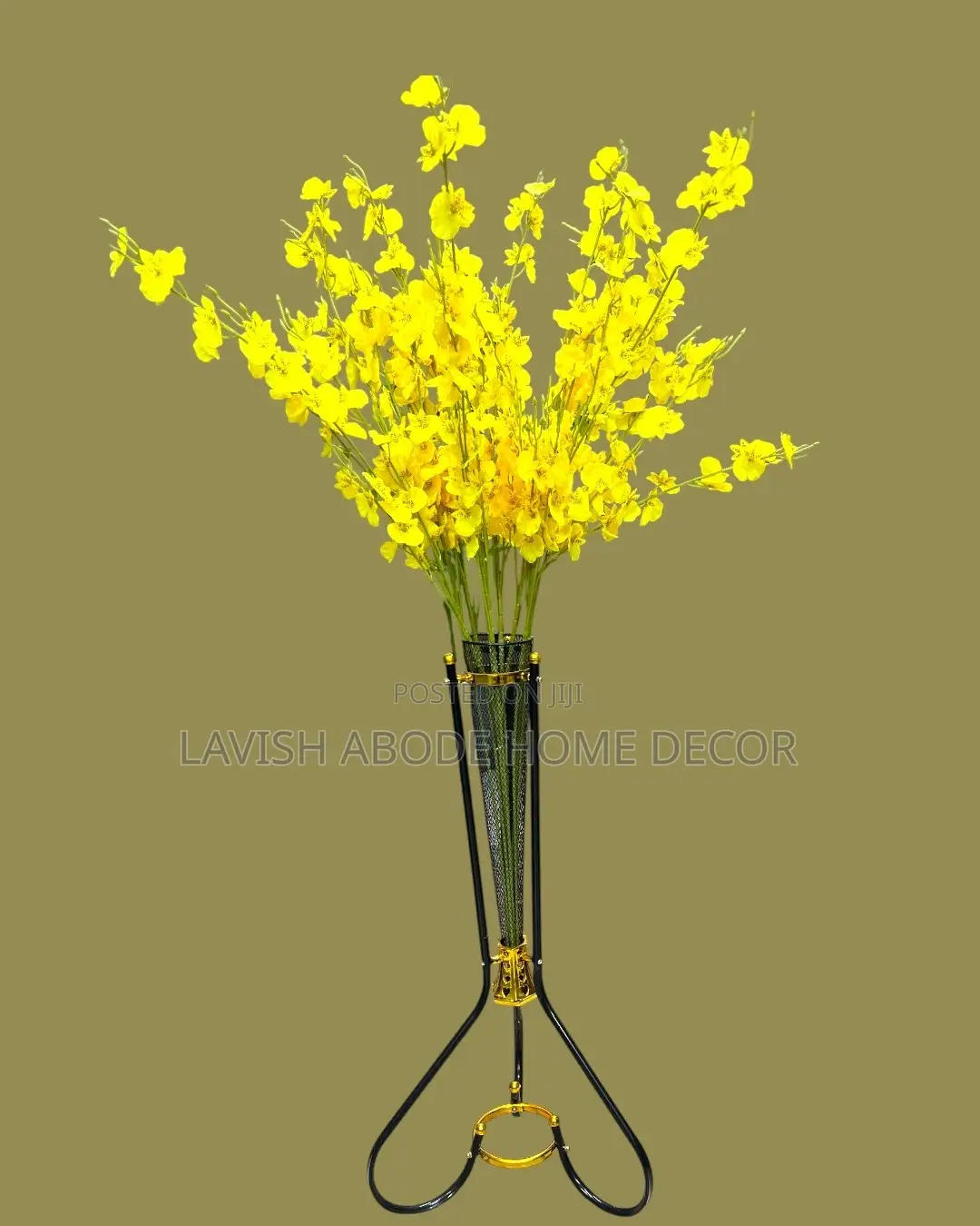 Classy Black With Gold Floor Flower Vase With Yellow Flowers