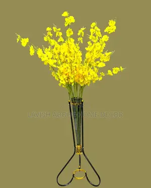 Classy Black With Gold Floor Flower Vase With Yellow Flowers