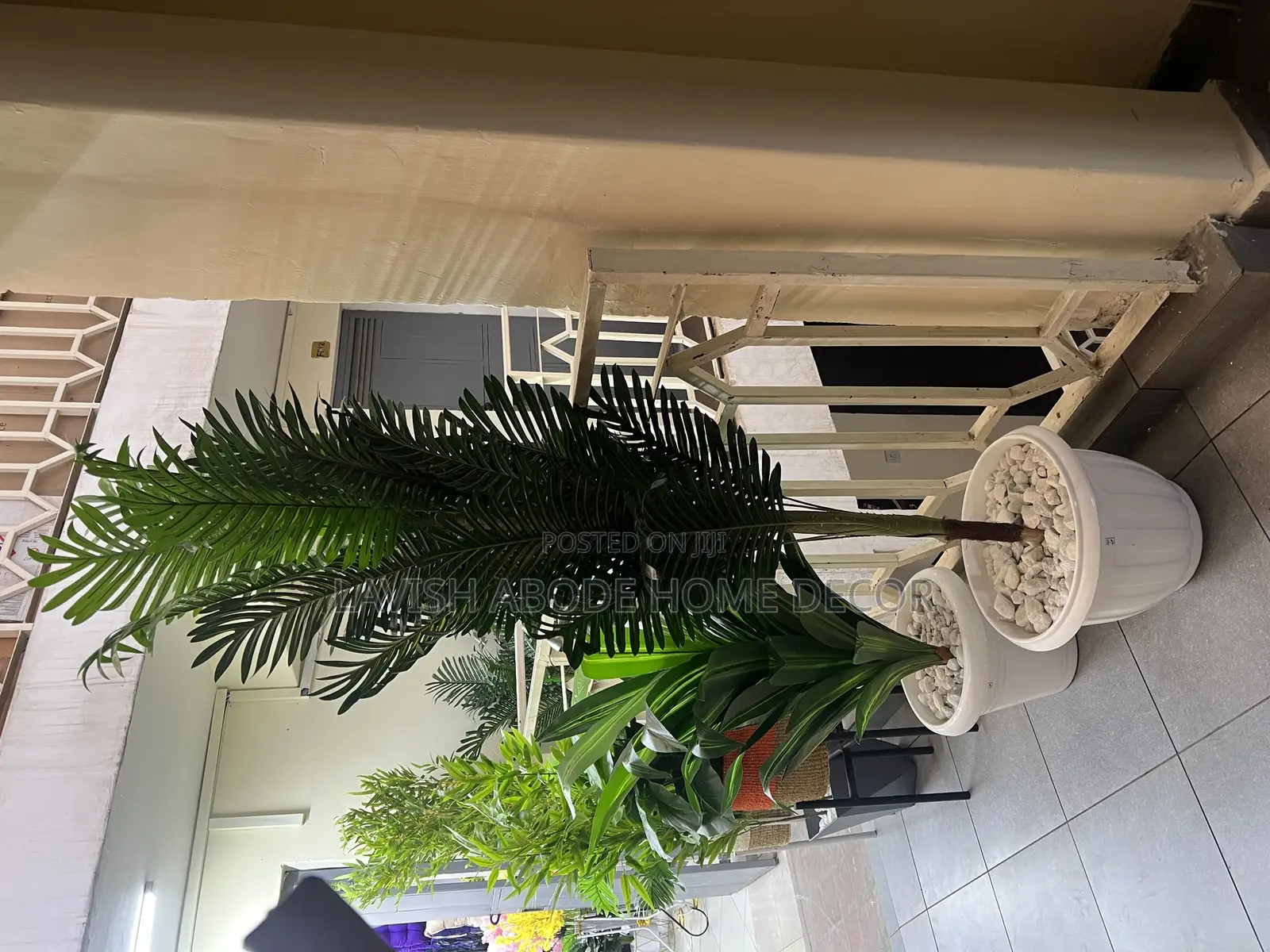 Decorative Artificial Palm Tree - Green With White Planter