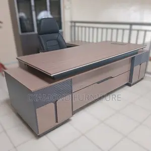 Office Furniture; (2.4m) Executive Wooden Desk With Side Storage Space