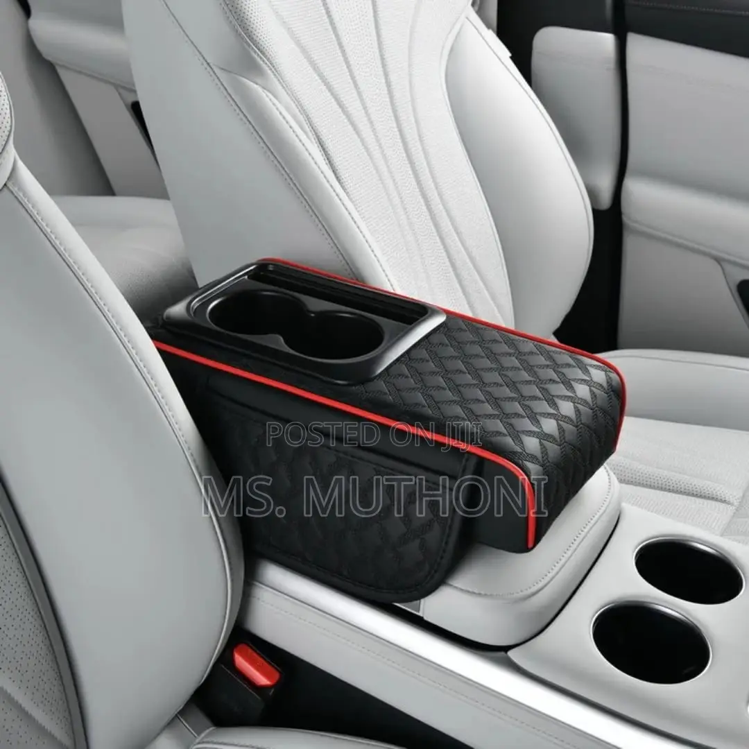 1 Pc Pu Leather Car Armrest Pad With 2 Cups Holder