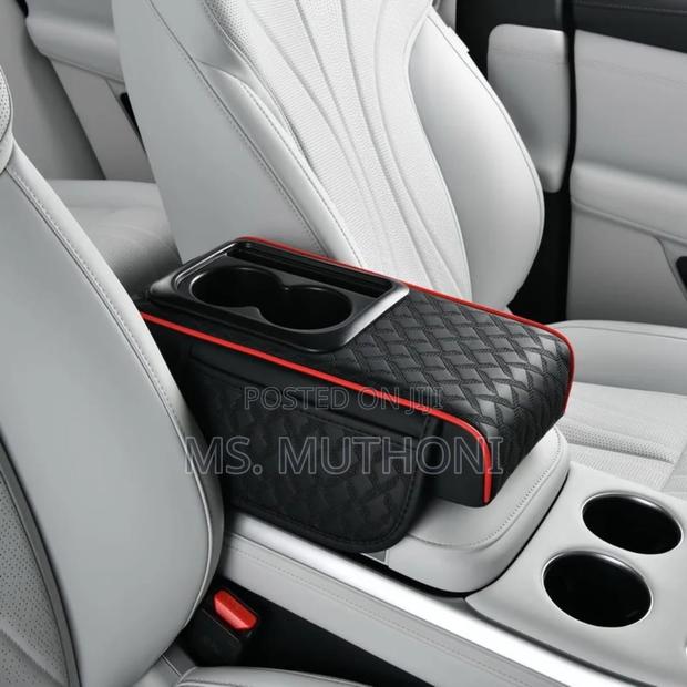 1 Pc Pu Leather Car Armrest Pad With 2 Cups Holder