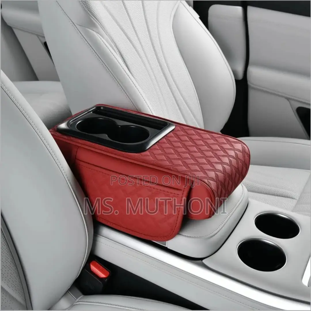 1 Pc Pu Leather Car Armrest Pad With 2 Cups Holder