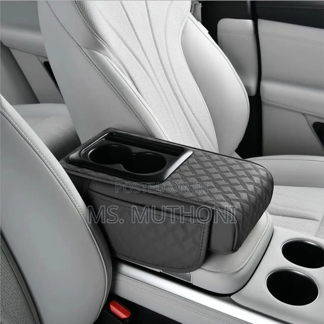 1 Pc Pu Leather Car Armrest Pad With 2 Cups Holder
