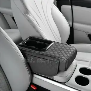 1 Pc Pu Leather Car Armrest Pad With 2 Cups Holder