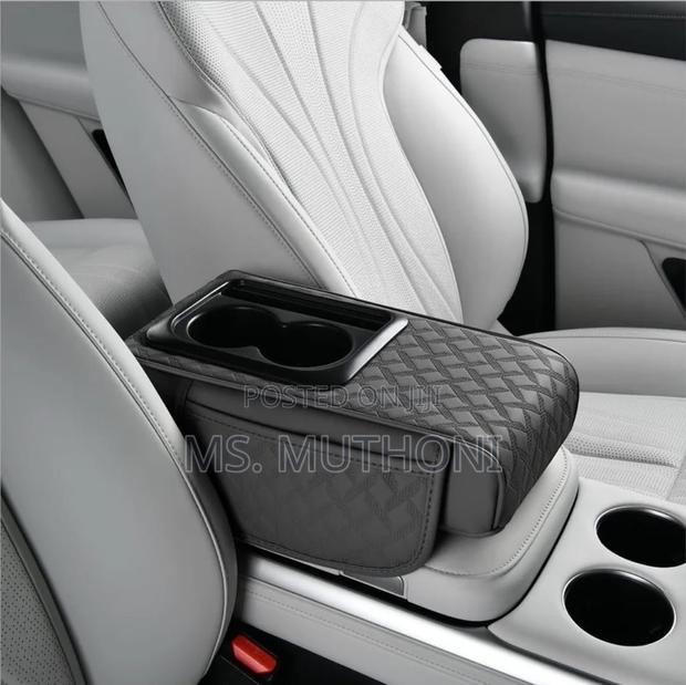 1 Pc Pu Leather Car Armrest Pad With 2 Cups Holder - thumbnail 2