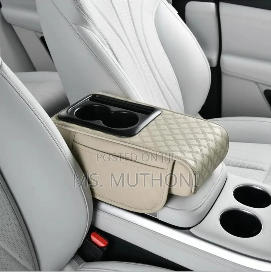 1 Pc Pu Leather Car Armrest Pad With 2 Cups Holder