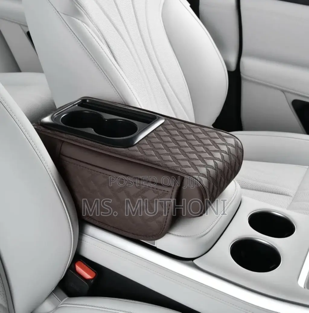 1 Pc Pu Leather Car Armrest Pad With 2 Cups Holder