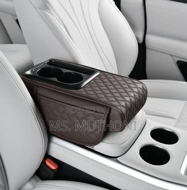 1 Pc Pu Leather Car Armrest Pad With 2 Cups Holder - thumbnail 5