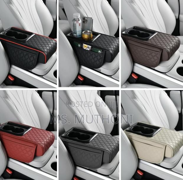 1 Pc Pu Leather Car Armrest Pad With 2 Cups Holder - thumbnail 6
